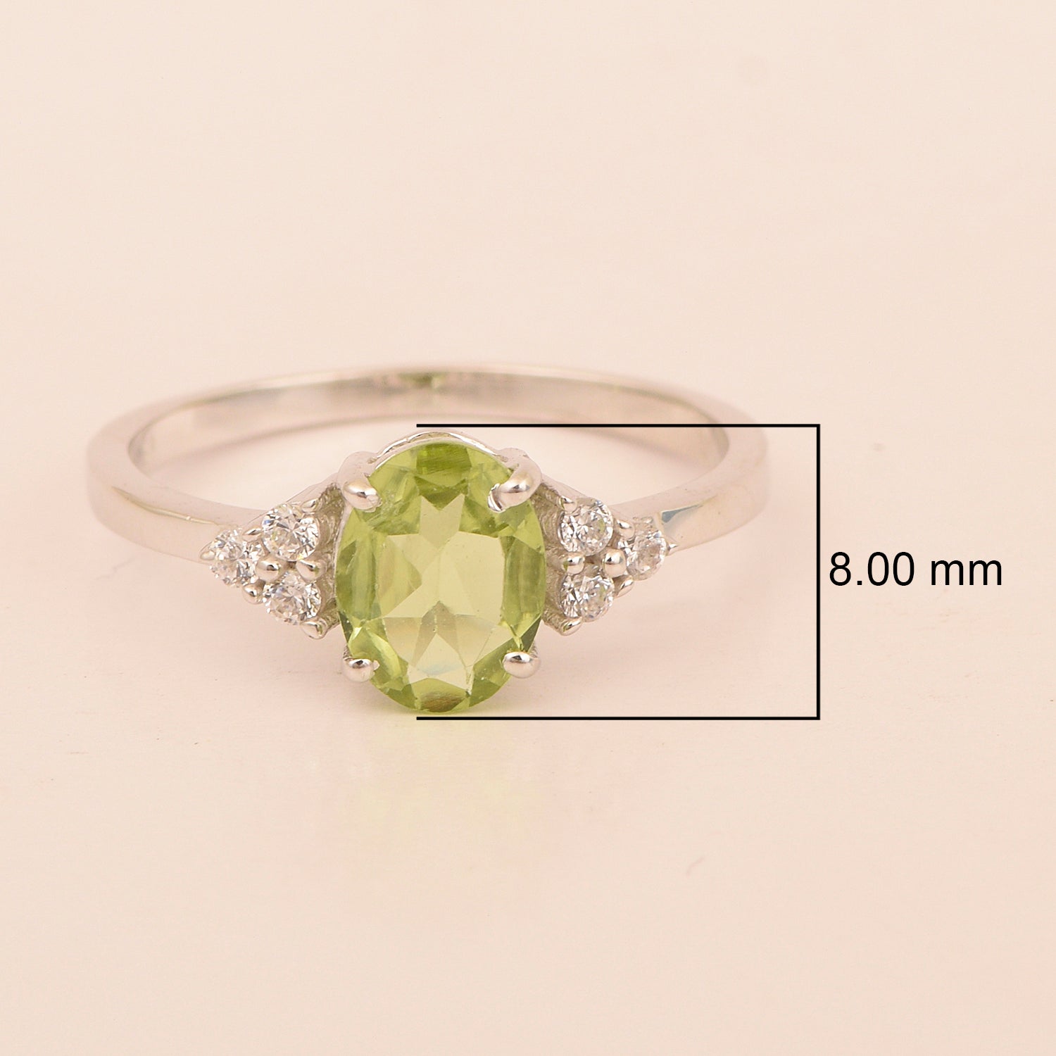 Solitaire Oval 8x6mm Peridot & White Accents Women Wedding Ring - Kimaya INC