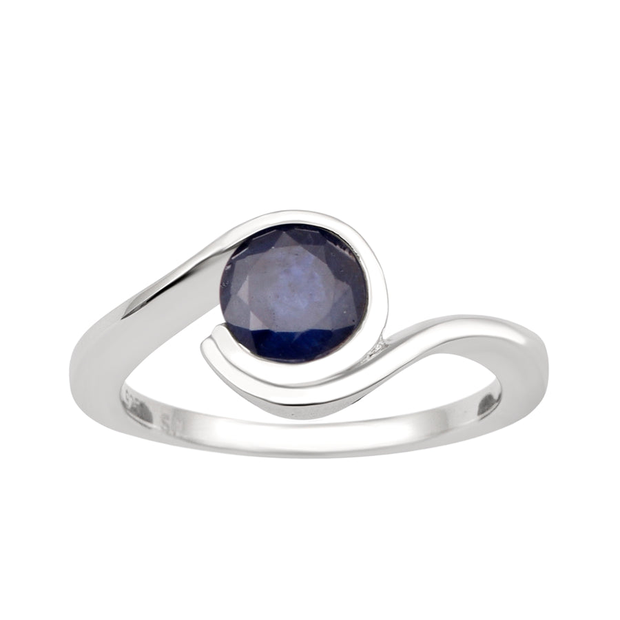 Blue Sapphire Round Solitaire Ring-Sterling Silver