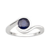 Bar-Set Solitaire 6mm Round Blue Sapphire Bypass Ring 925 Sterling Silver - Kimaya INC