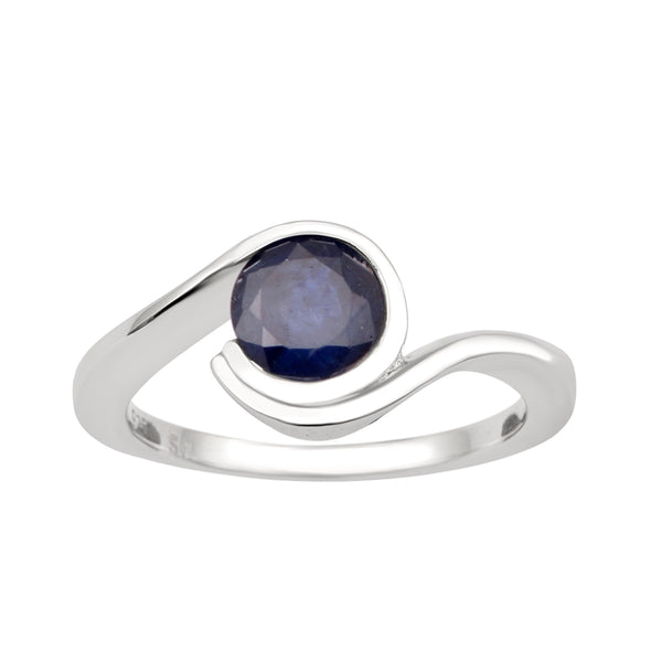 Bar-Set Solitaire 6mm Round Blue Sapphire Bypass Ring 925 Sterling Silver - Kimaya INC