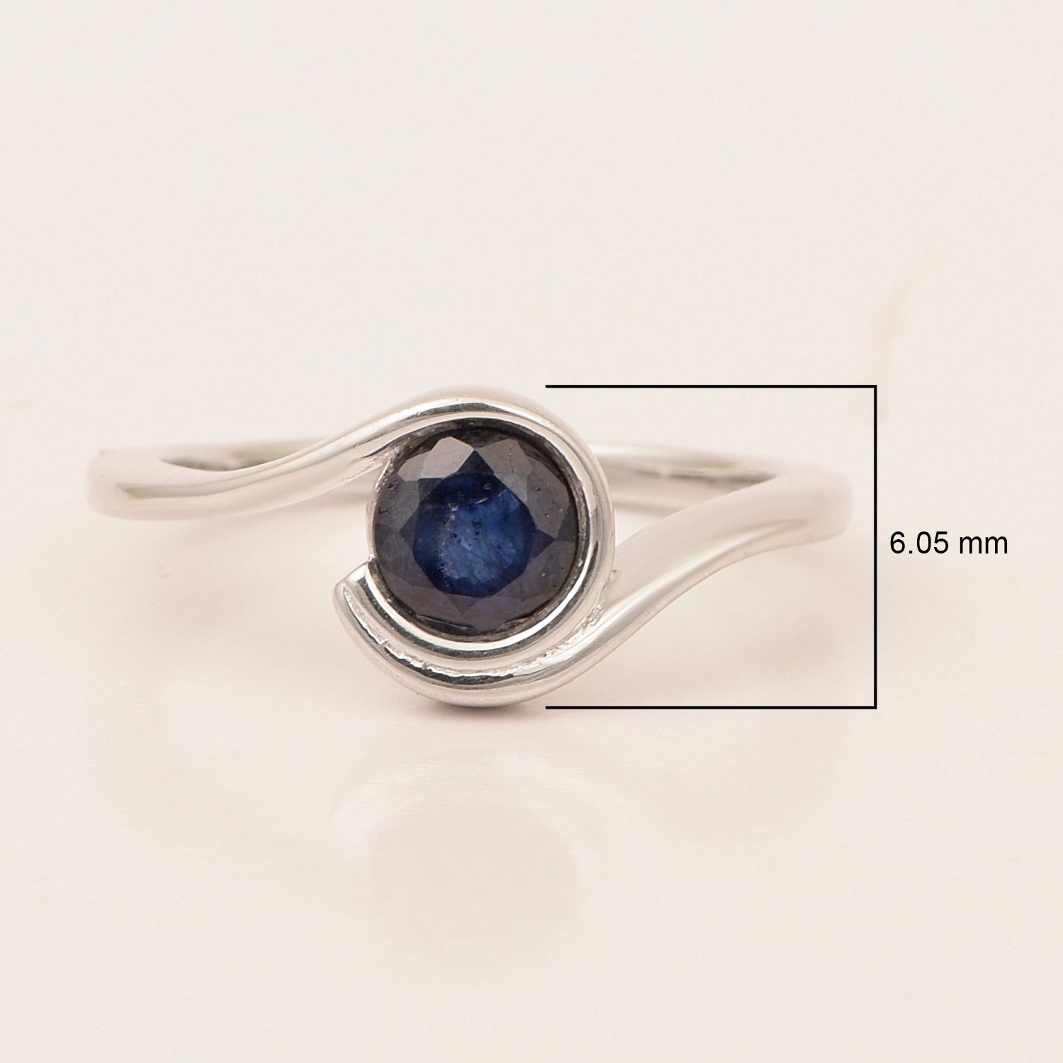 Bar-Set Solitaire 6mm Round Blue Sapphire Bypass Ring 925 Sterling Silver - Kimaya INC