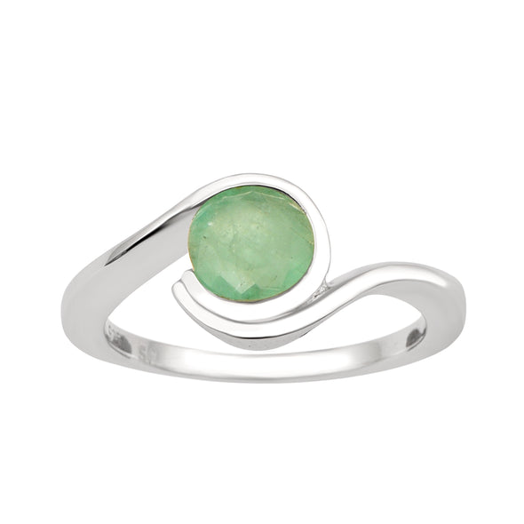 Bar-Set Solitaire 6mm Round Emerald Bypass Ring 925 Sterling Silver - Kimaya INC