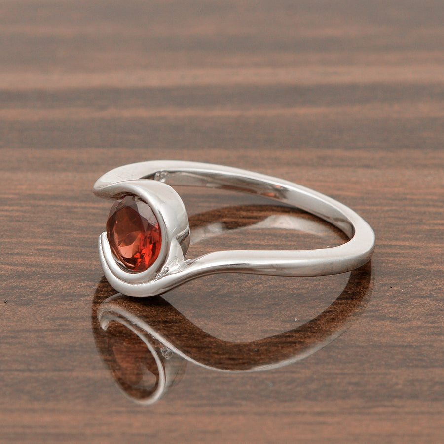Garnet Round Solitaire Ring-Sterling Silver
