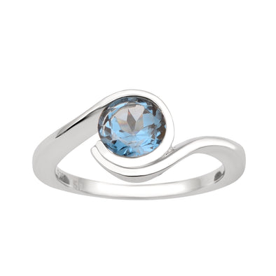 Bar-Set Solitaire 6mm Round London Blue Topaz Bypass Ring 925 Sterling Silver - Kimaya INC