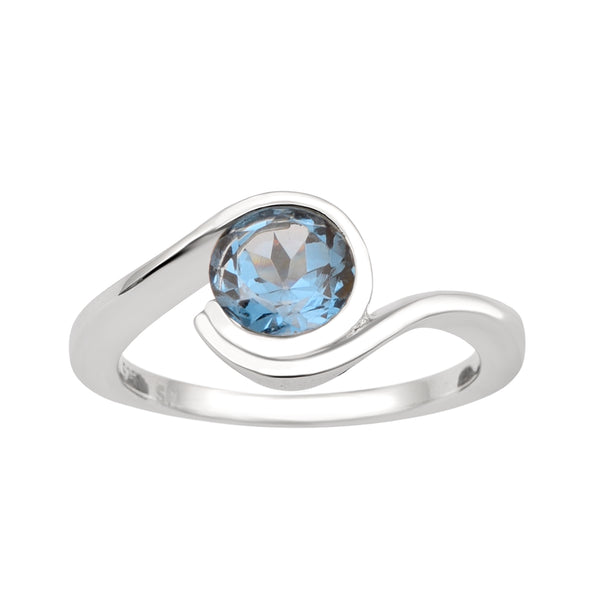 Bar-Set Solitaire 6mm Round London Blue Topaz Bypass Ring 925 Sterling Silver - Kimaya INC