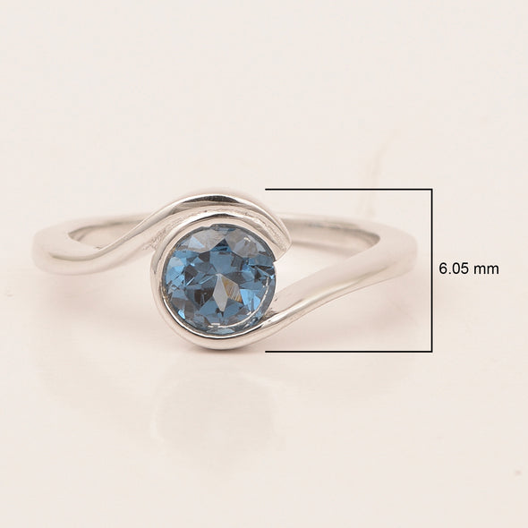 Bar-Set Solitaire 6mm Round London Blue Topaz Bypass Ring 925 Sterling Silver - Kimaya INC