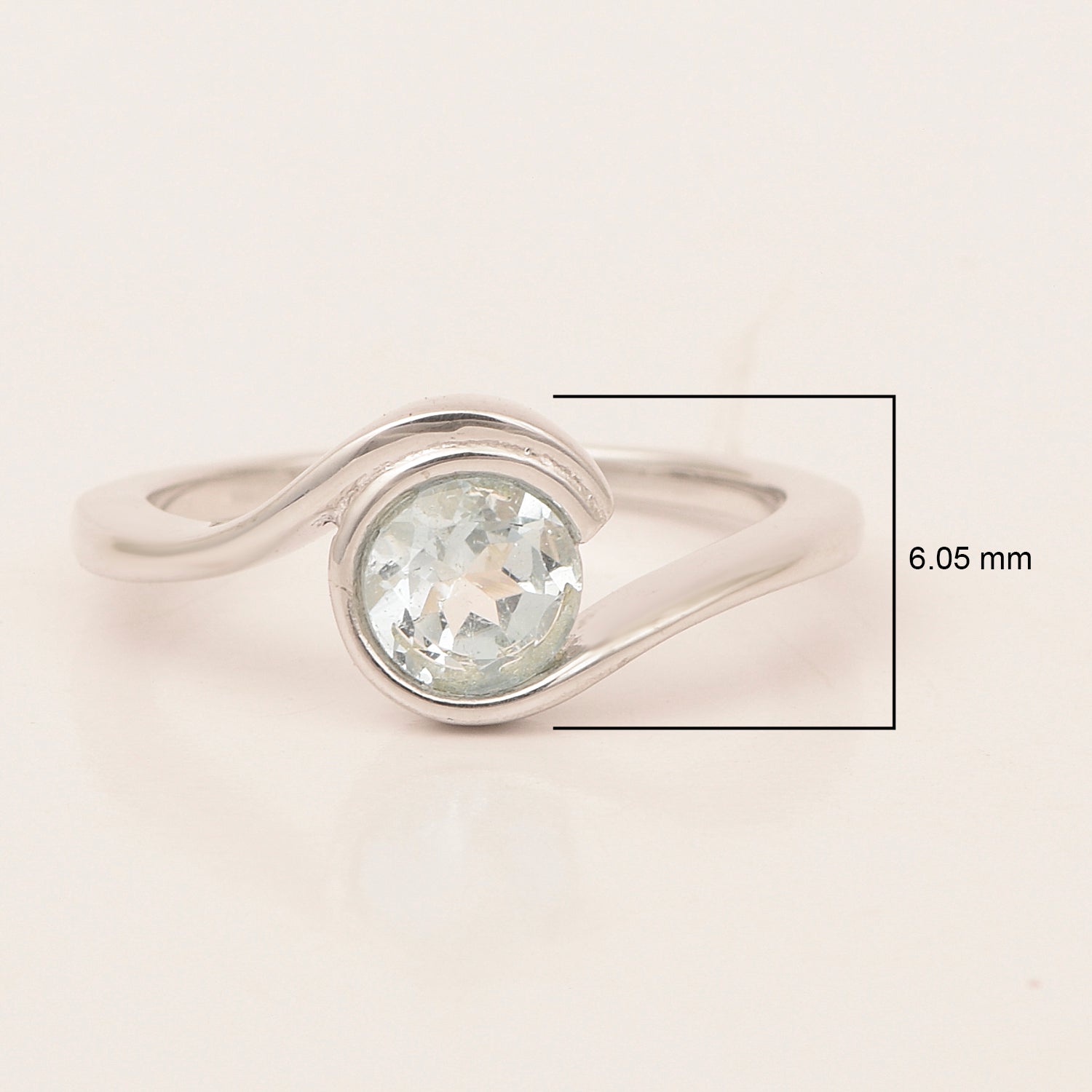 Bar-Set Solitaire 6mm Round Swiss Blue Topaz Bypass Ring 925 Sterling Silver - Kimaya INC