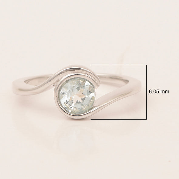 Bar-Set Solitaire 6mm Round Swiss Blue Topaz Bypass Ring 925 Sterling Silver - Kimaya INC