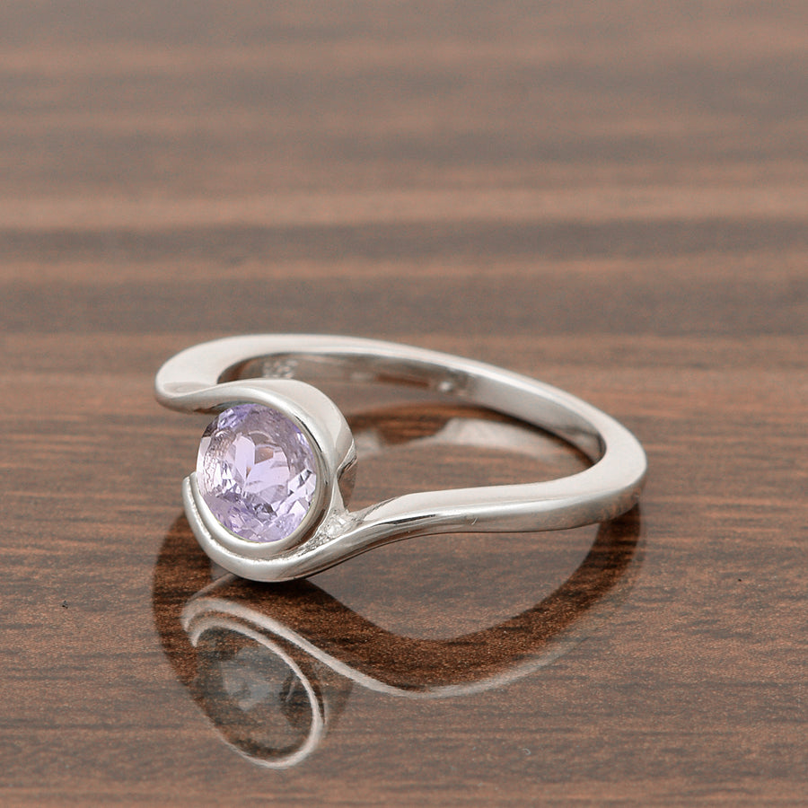 Tanzanite Round Solitaire Ring-Sterling Silver