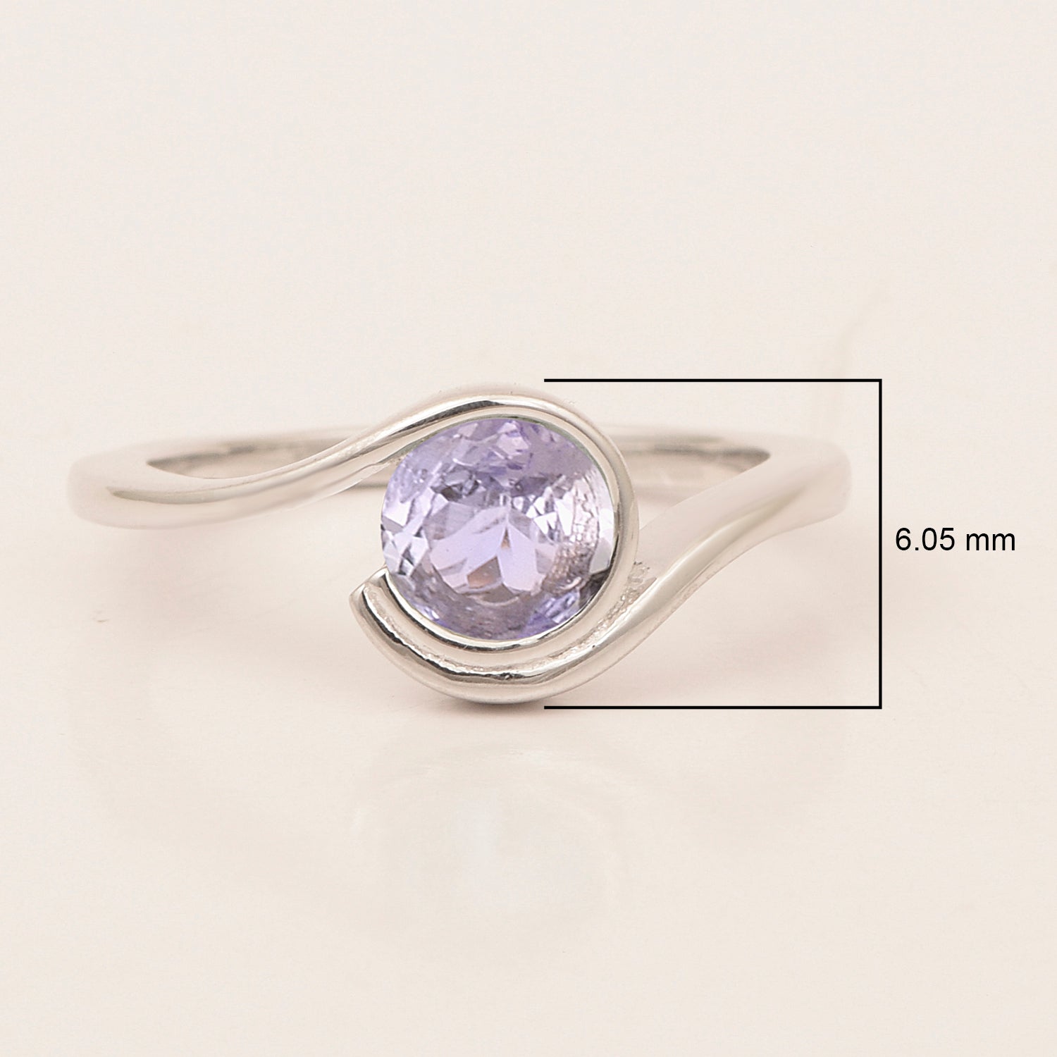 Bar-Set Solitaire 6mm Round Tanzanite Bypass Ring 925 Sterling Silver - Kimaya INC