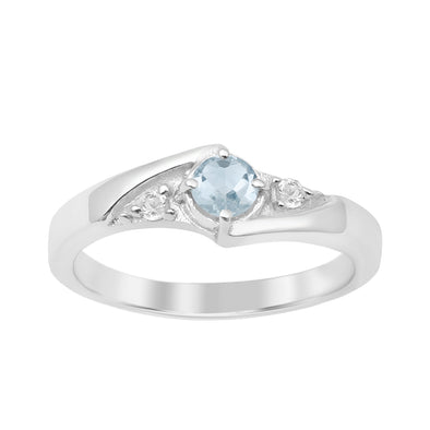 925 Sterling Silver Round Cut 4mm Aquamarine Women's Engagement Ring - Kimaya INC