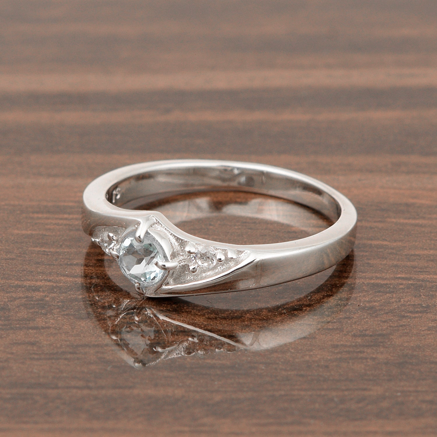 925 Sterling Silver Round Cut 4mm Aquamarine Women's Engagement Ring - Kimaya INC