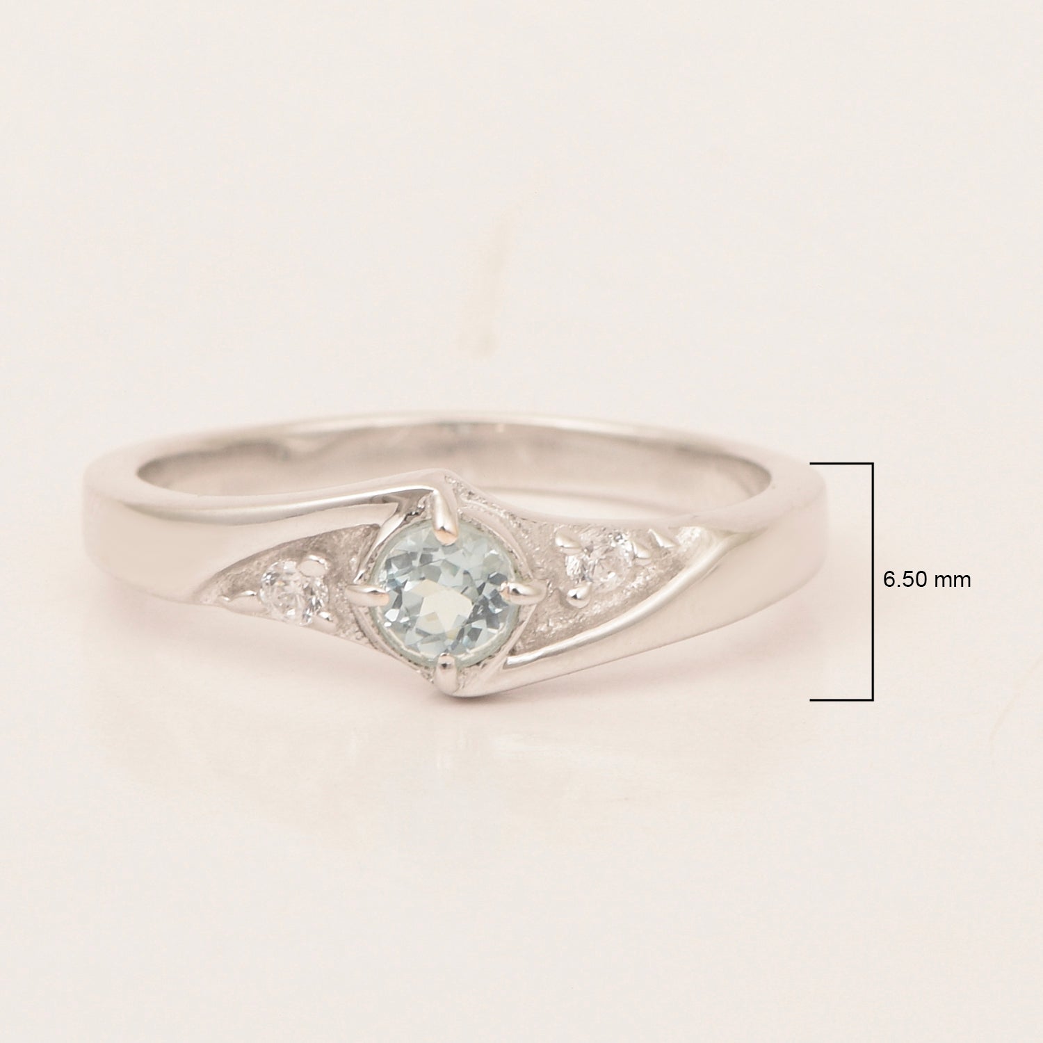 925 Sterling Silver Round Cut 4mm Aquamarine Women's Engagement Ring - Kimaya INC