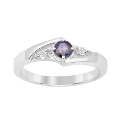 925 Sterling Silver Round Cut 4mm Blue Sapphire Women's Engagement Ring - Kimaya INC