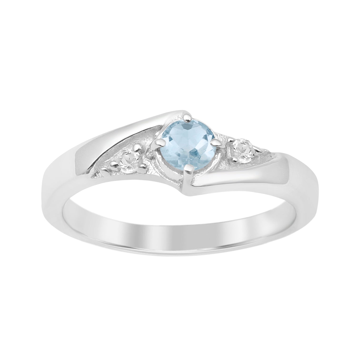 925 Sterling Silver Round Cut 4mm Blue Topaz Women's Engagement Ring - Kimaya INC