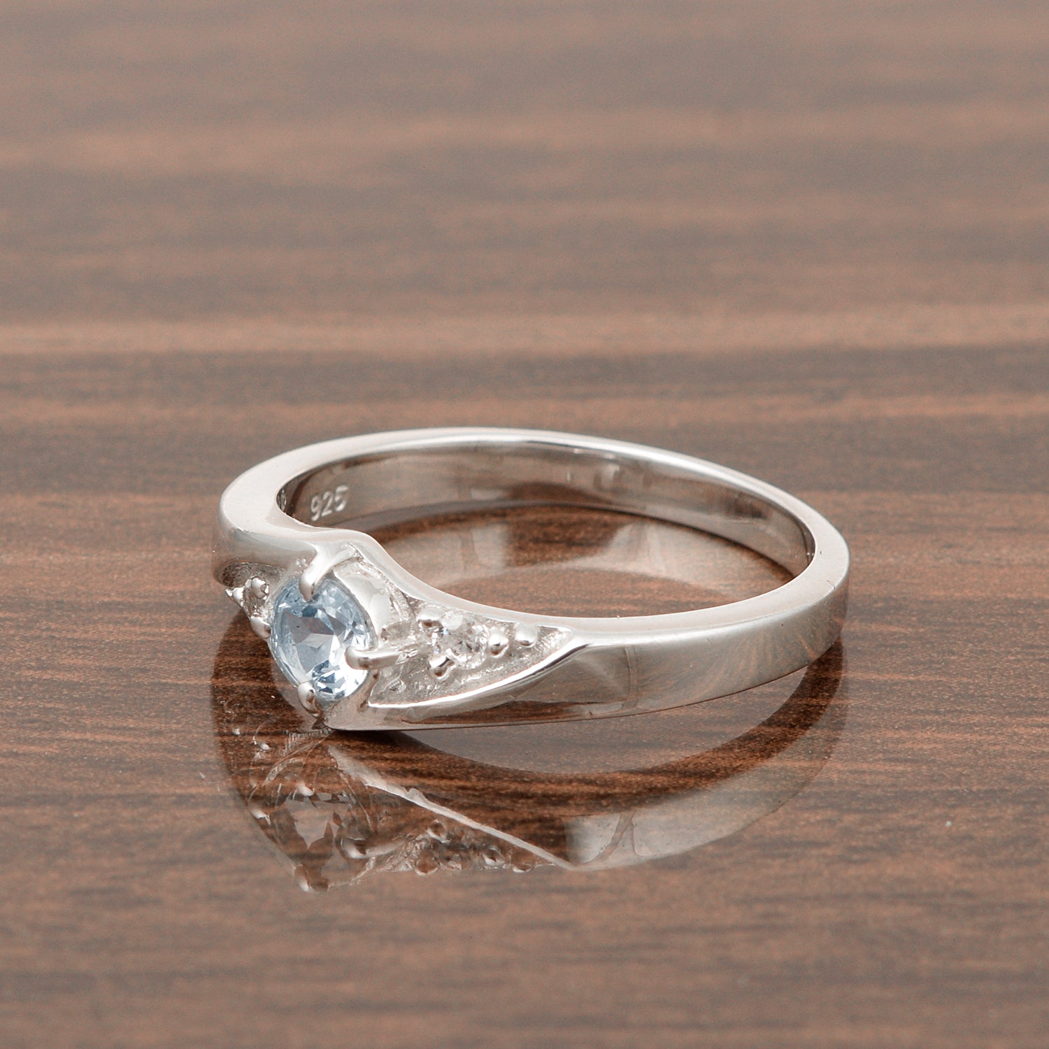 925 Sterling Silver Round Cut 4mm Blue Topaz Women's Engagement Ring - Kimaya INC