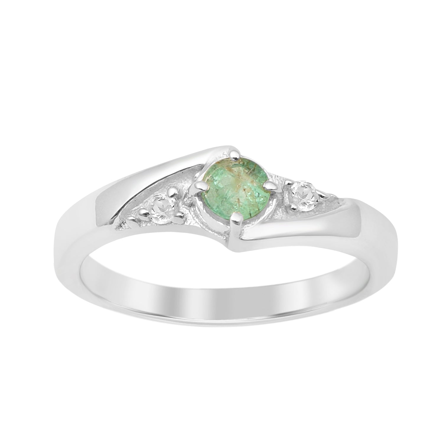 925 Sterling Silver Round Cut 4mm Emerald Women's Engagement Ring - Kimaya INC