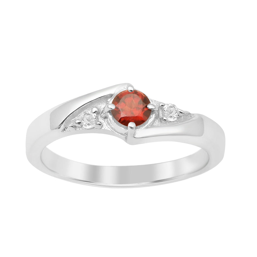 Garnet Solitaire Engagement Ring -Sterling Silver