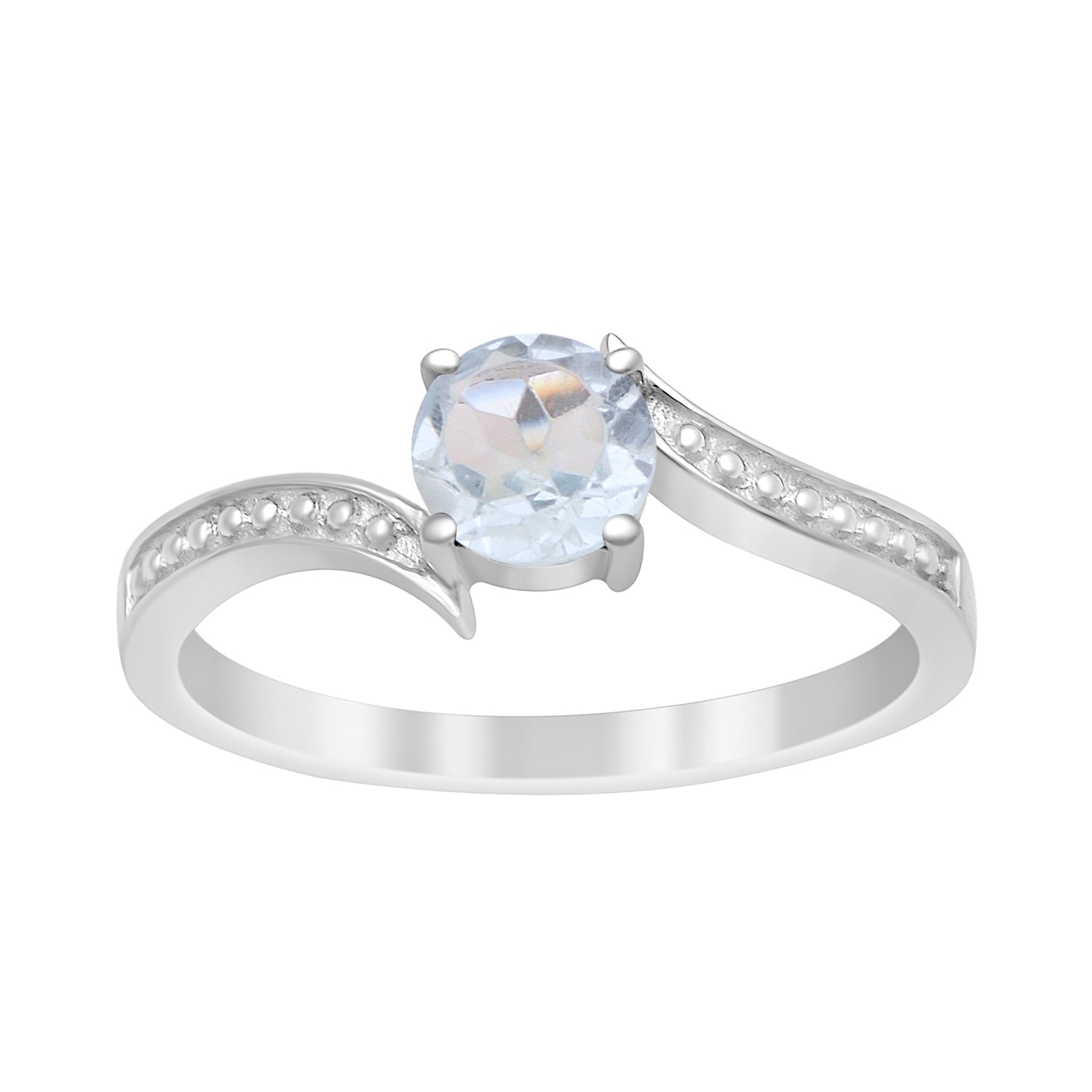 Solid 925 Sterling Silver Round 6mm Aquamarine Gemstone Women Promise Ring - Kimaya INC