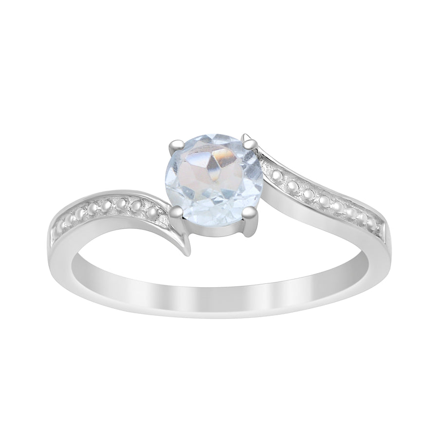 Aquamarine Elegant Solitaire Bypass Ring -Sterling Silver