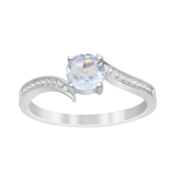Solid 925 Sterling Silver Round 6mm Aquamarine Gemstone Women Promise Ring - Kimaya INC
