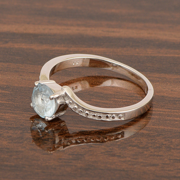 Solid 925 Sterling Silver Round 6mm Aquamarine Gemstone Women Promise Ring - Kimaya INC