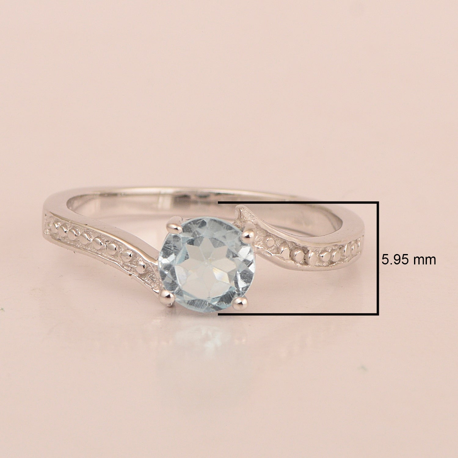Solid 925 Sterling Silver Round 6mm Aquamarine Gemstone Women Promise Ring - Kimaya INC
