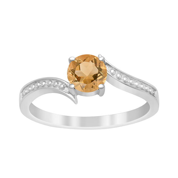 Solid 925 Sterling Silver Round 6mm Citrine Gemstone Women Promise Ring - Kimaya INC