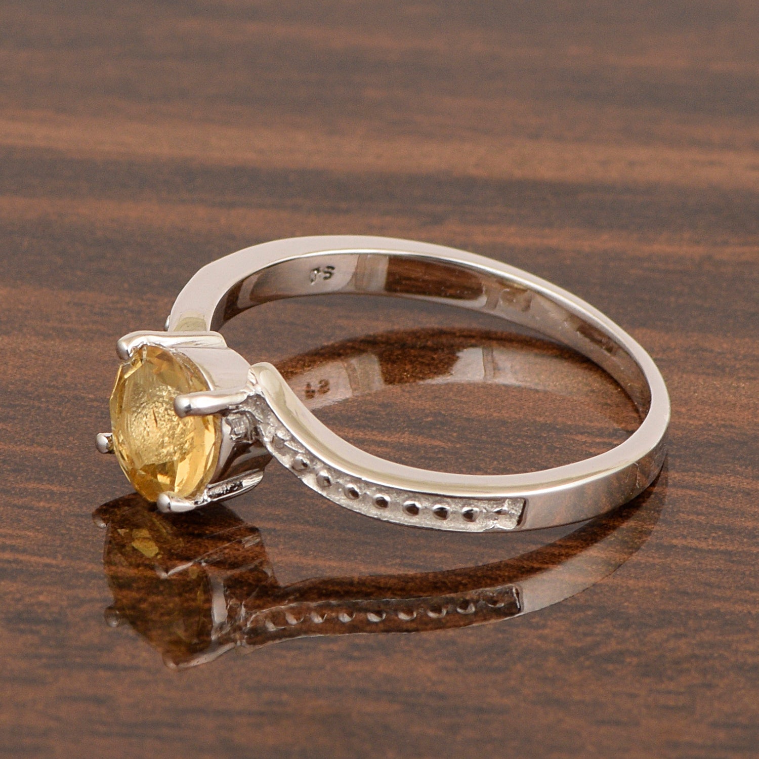 Solid 925 Sterling Silver Round 6mm Citrine Gemstone Women Promise Ring - Kimaya INC