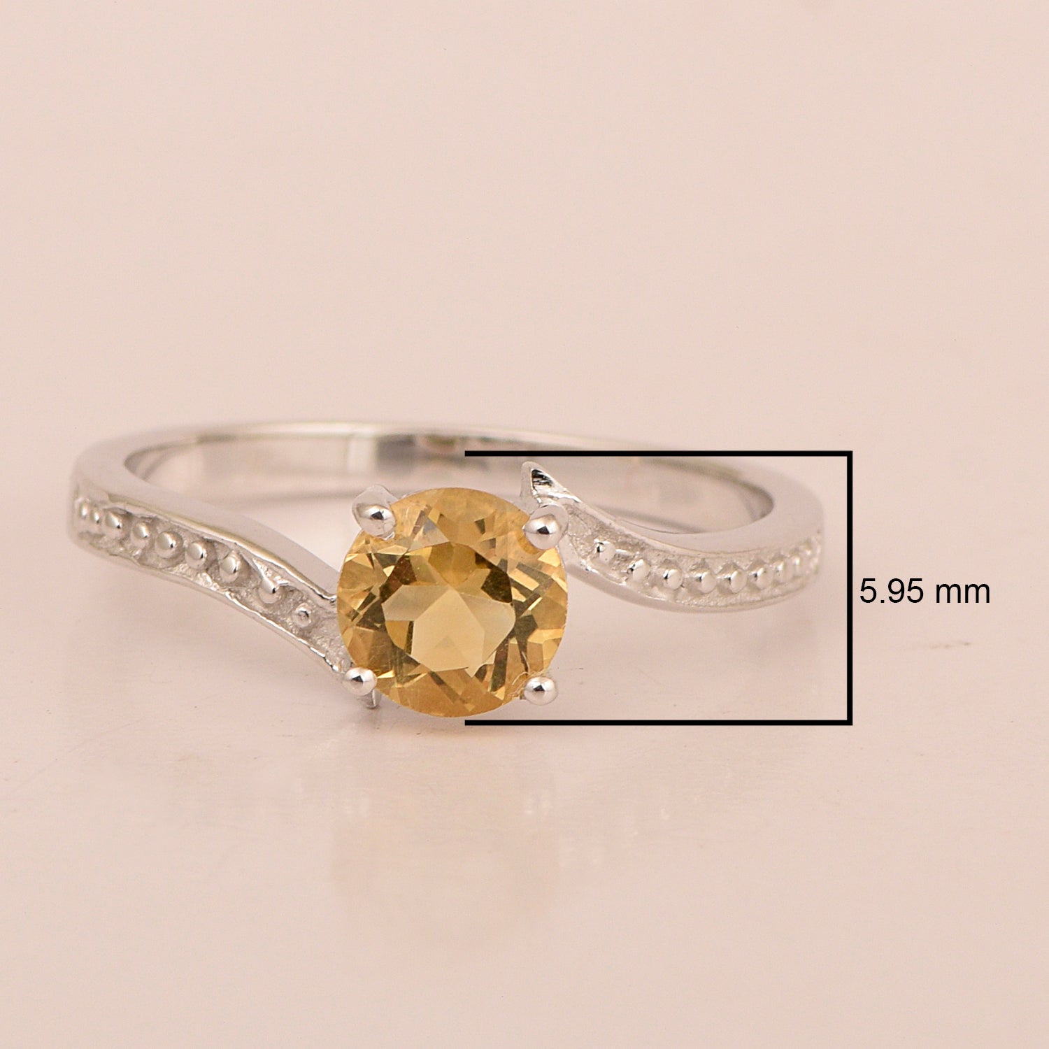 Solid 925 Sterling Silver Round 6mm Citrine Gemstone Women Promise Ring - Kimaya INC