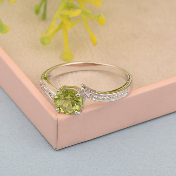 Solid 925 Sterling Silver Round 6mm Peridot Gemstone Women Promise Ring - Kimaya INC