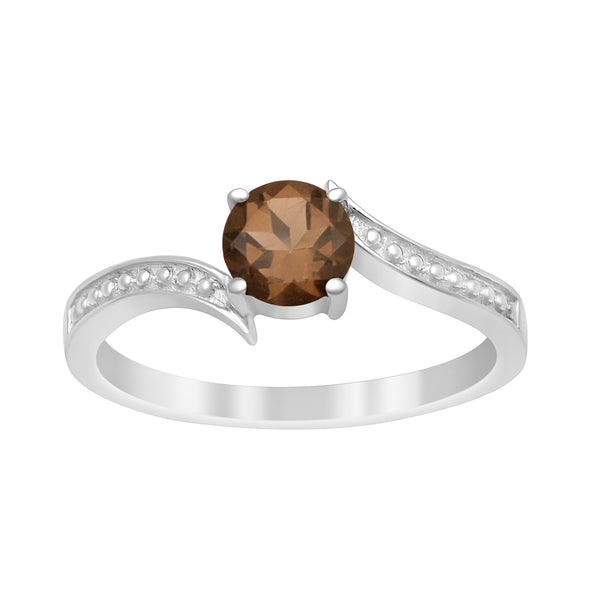 Solid 925 Sterling Silver Round 6mm Smoky Quartz Gemstone Women Promise Ring - Kimaya INC