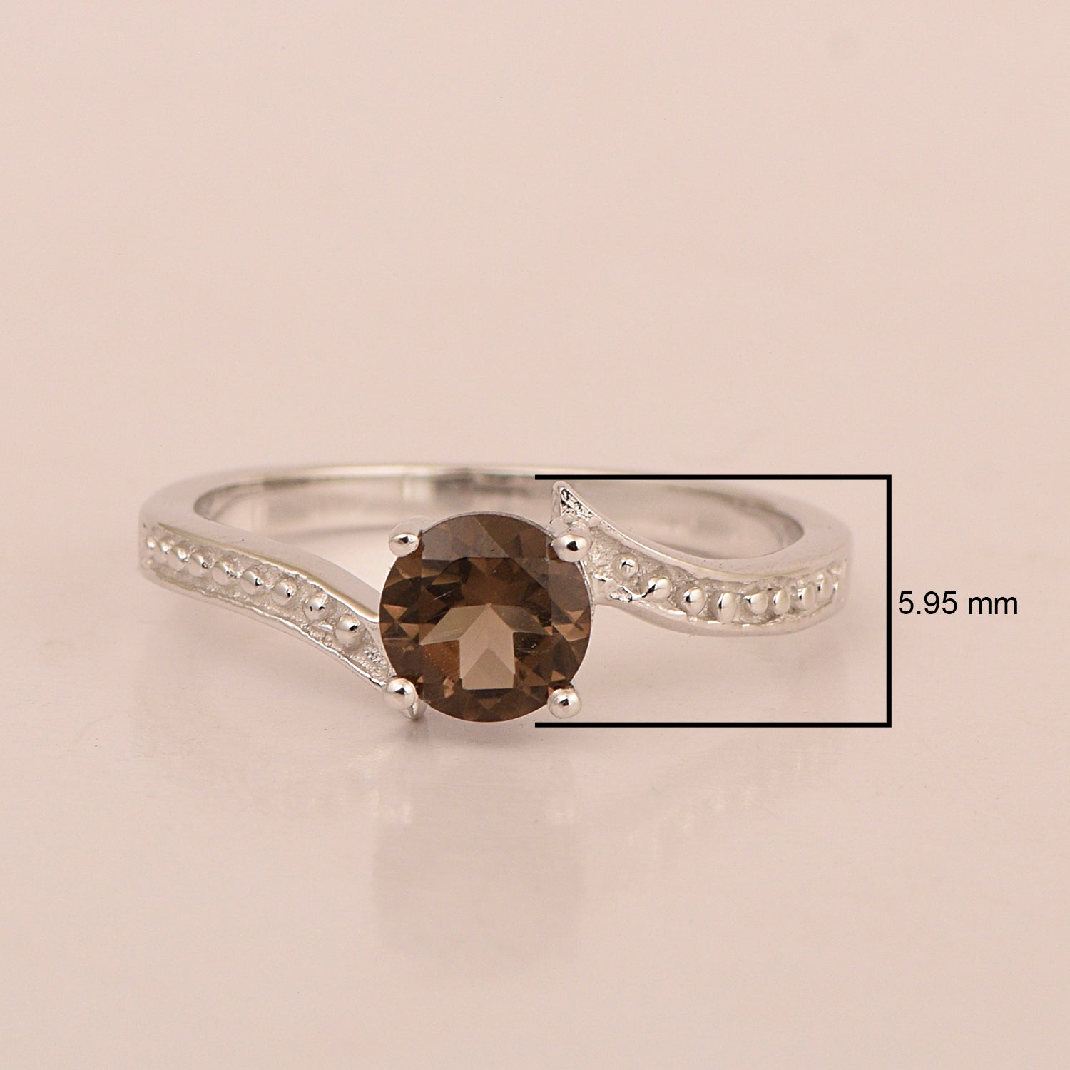 Solid 925 Sterling Silver Round 6mm Smoky Quartz Gemstone Women Promise Ring - Kimaya INC