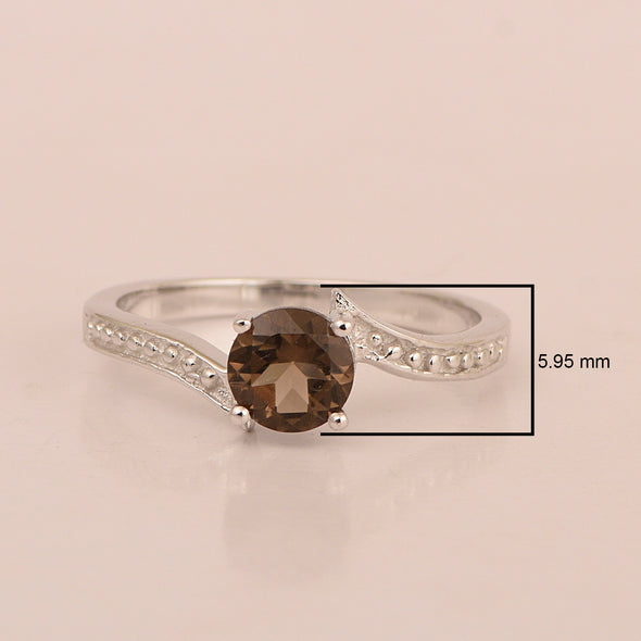 Solid 925 Sterling Silver Round 6mm Smoky Quartz Gemstone Women Promise Ring - Kimaya INC