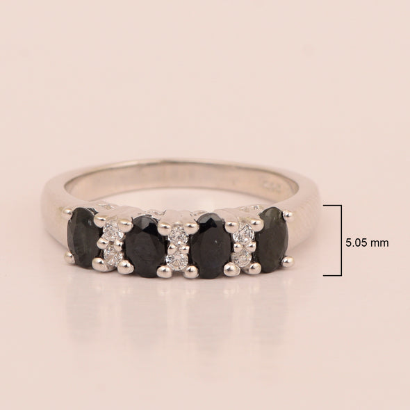 925 Sterling Silver Oval 5X3MM Blue Sapphire & White Topaz Women Wedding Ring - Kimaya INC