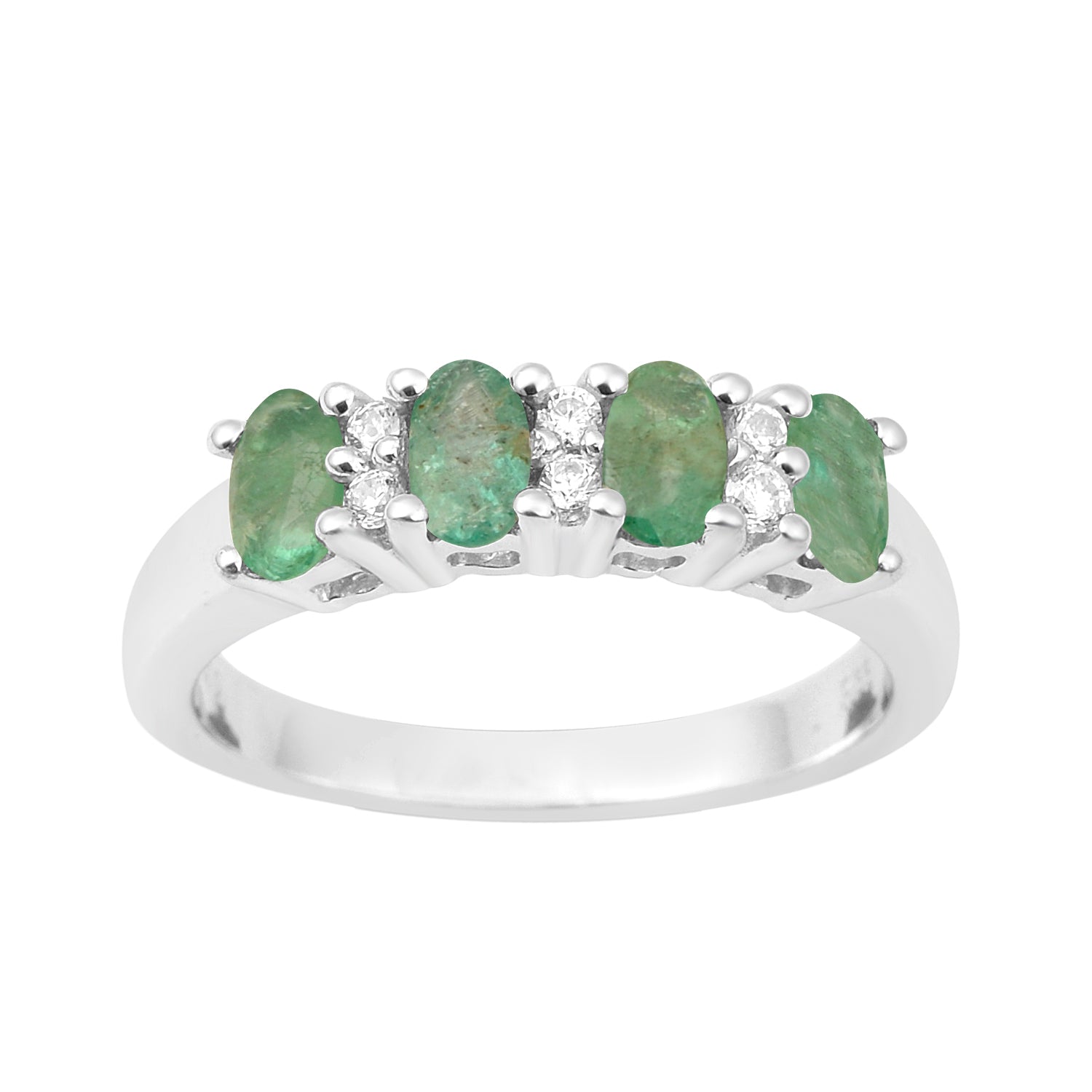 925 Sterling Silver Oval 5X3MM Emerald & White Topaz Women Wedding Ring - Kimaya INC