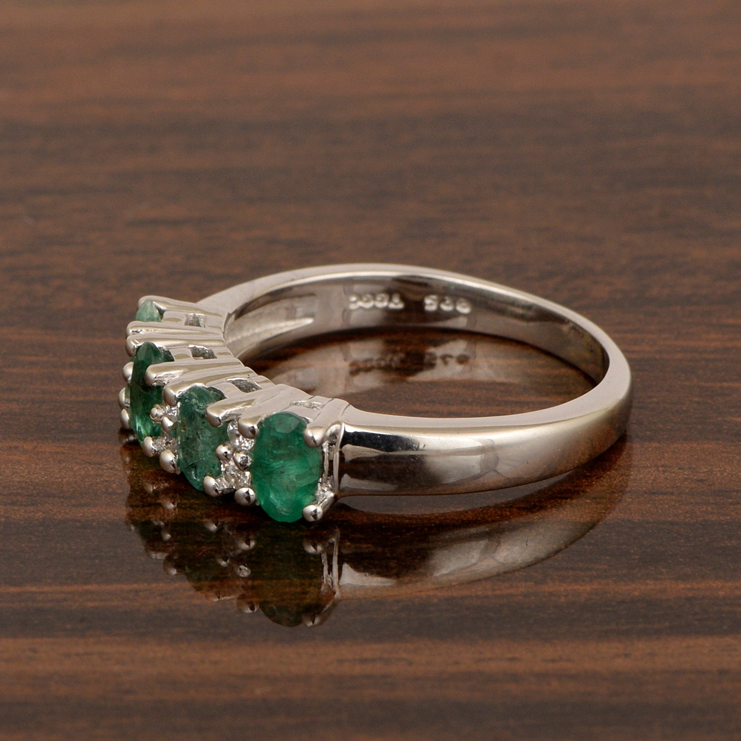 925 Sterling Silver Oval 5X3MM Emerald & White Topaz Women Wedding Ring - Kimaya INC