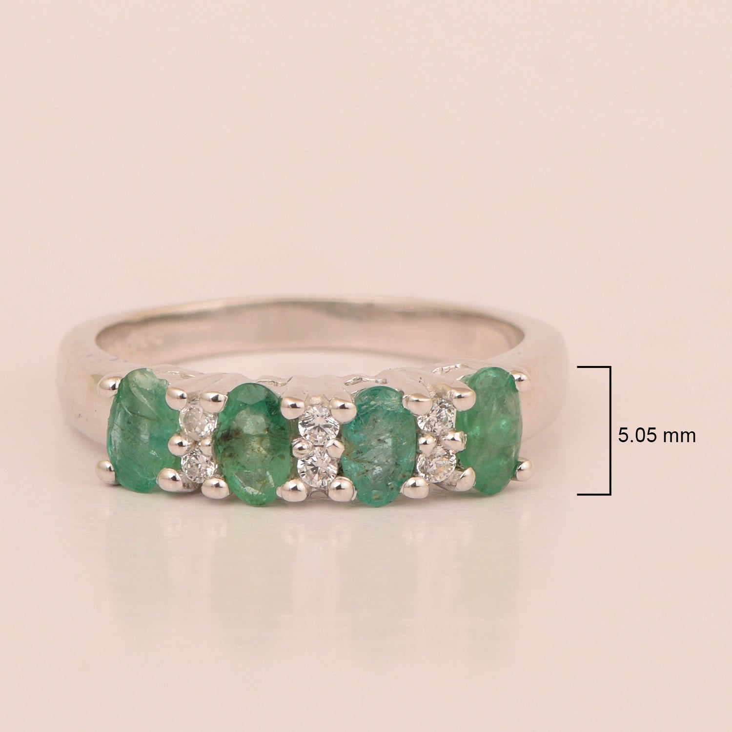 925 Sterling Silver Oval 5X3MM Emerald & White Topaz Women Wedding Ring - Kimaya INC