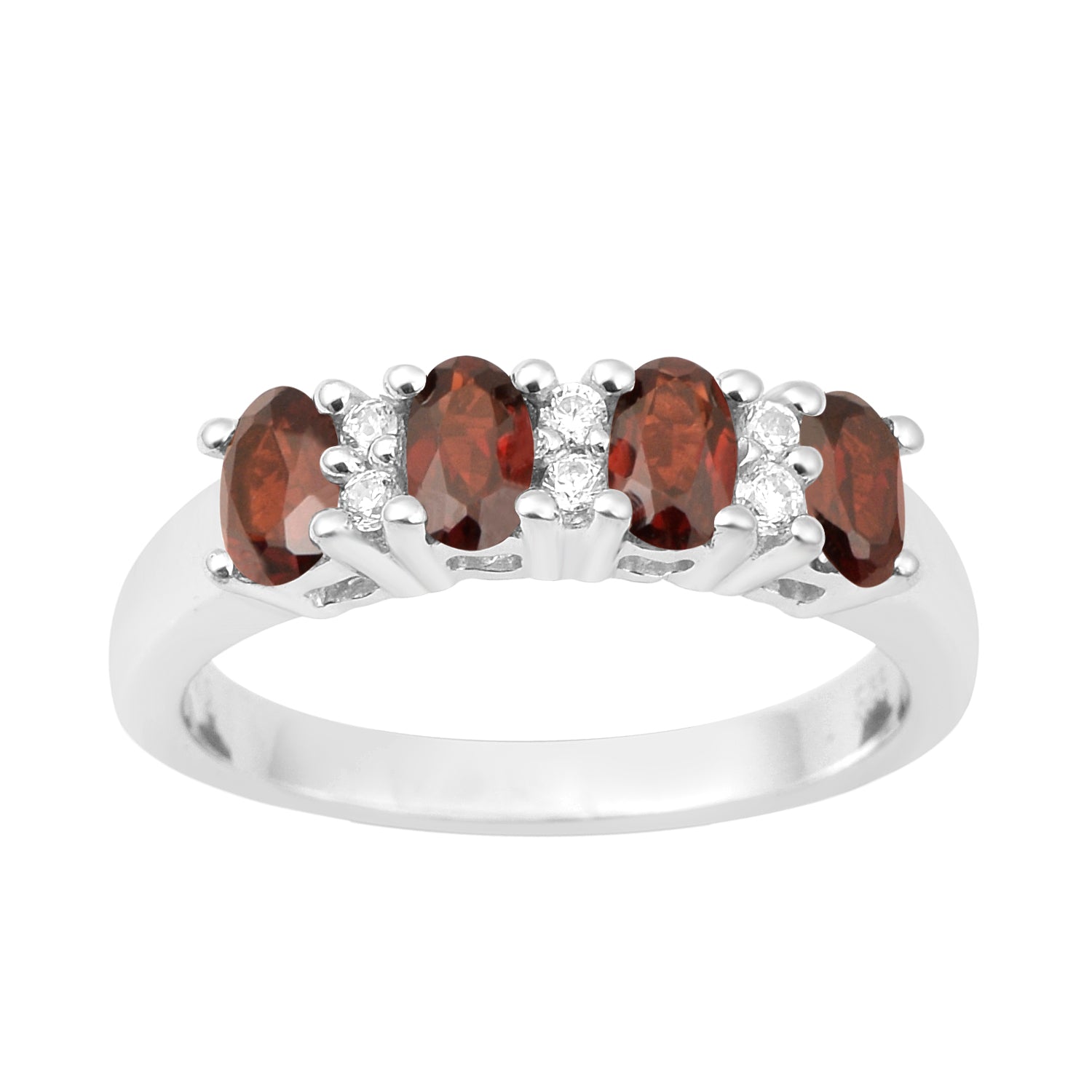 925 Sterling Silver Oval 5X3MM Garnet & White Topaz Women Wedding Ring - Kimaya INC