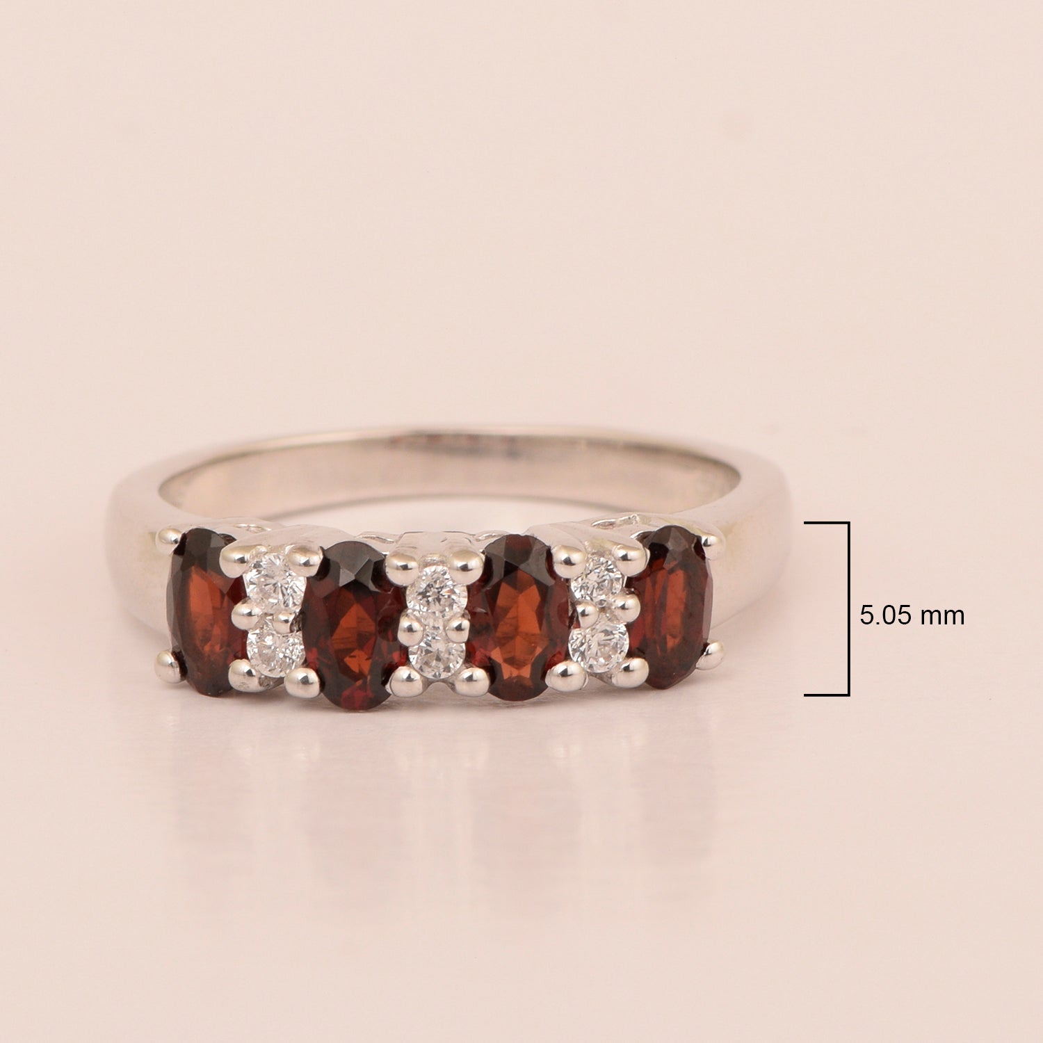 925 Sterling Silver Oval 5X3MM Garnet & White Topaz Women Wedding Ring - Kimaya INC