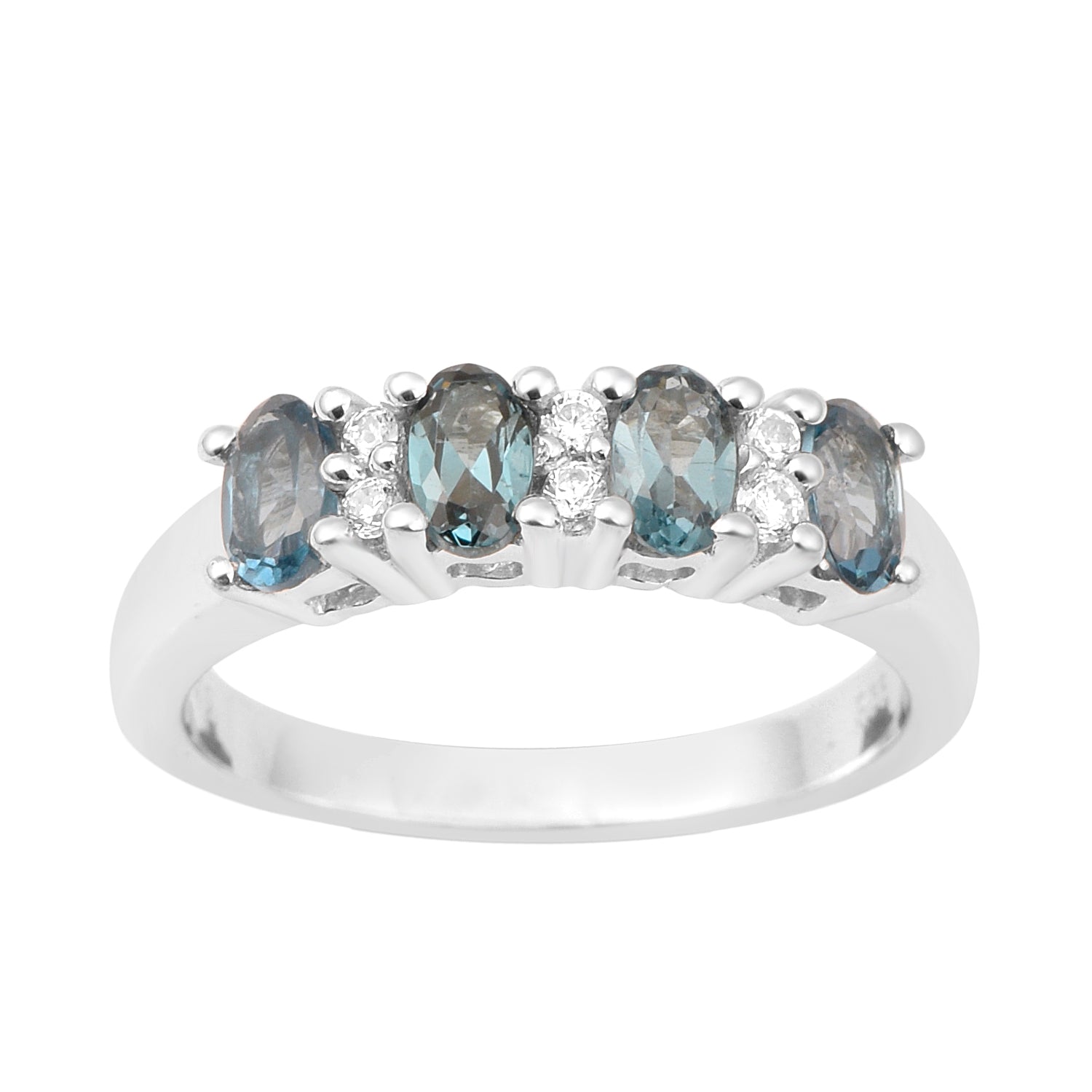 925 Sterling Silver Oval 5X3MM London Blue Topaz & White Topaz Women Wedding Ring - Kimaya INC