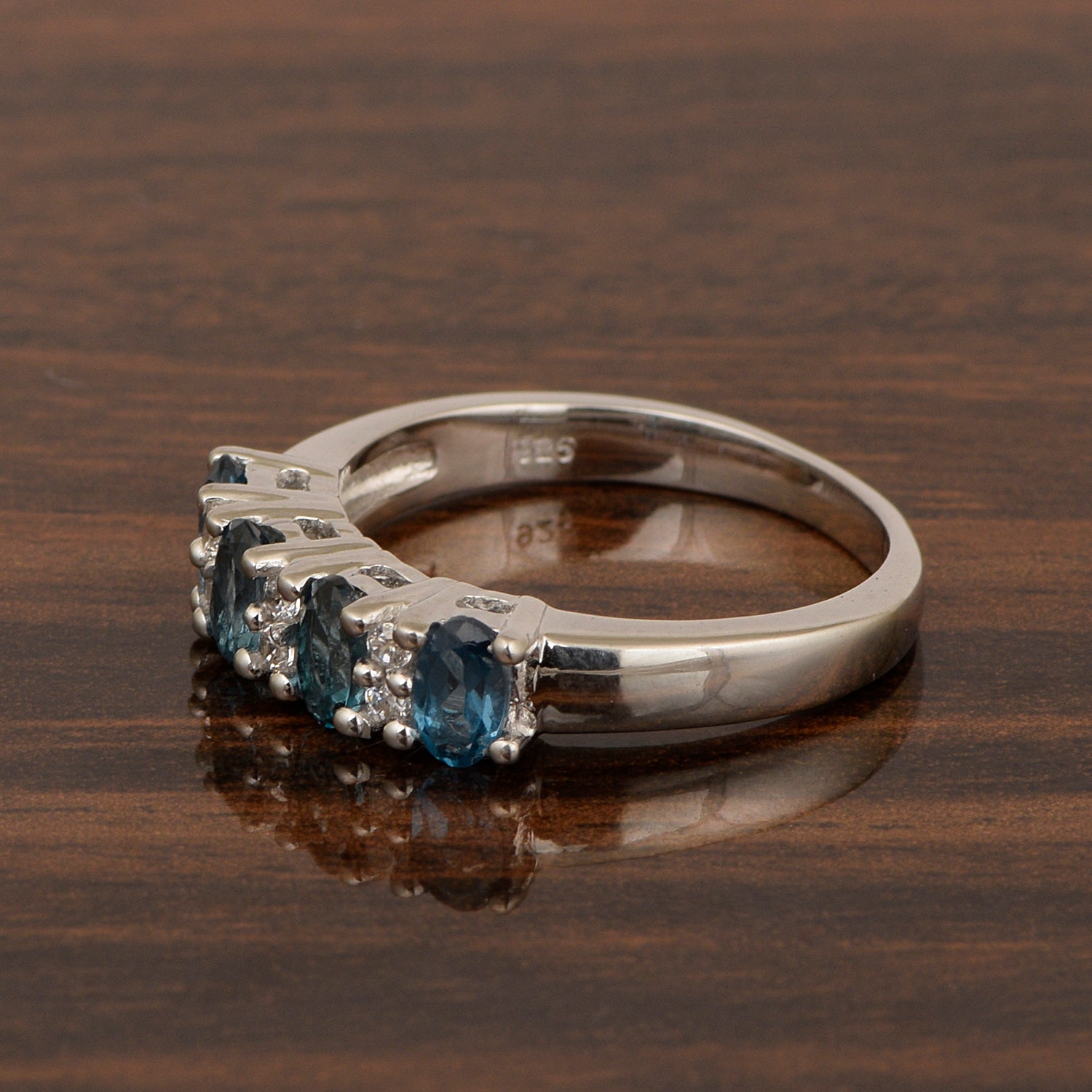 925 Sterling Silver Oval 5X3MM London Blue Topaz & White Topaz Women Wedding Ring - Kimaya INC