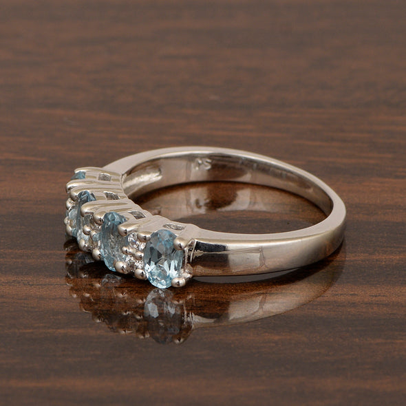 925 Sterling Silver Oval 5X3MM Swiss Blue Topaz & White Topaz Women Wedding Ring - Kimaya INC