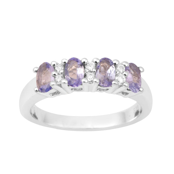 925 Sterling Silver Oval 5X3MM Tanzanite & White Topaz Women Wedding Ring - Kimaya INC