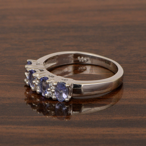 925 Sterling Silver Oval 5X3MM Tanzanite & White Topaz Women Wedding Ring - Kimaya INC