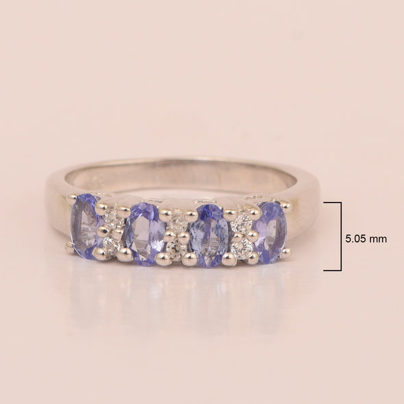 925 Sterling Silver Oval 5X3MM Tanzanite & White Topaz Women Wedding Ring - Kimaya INC