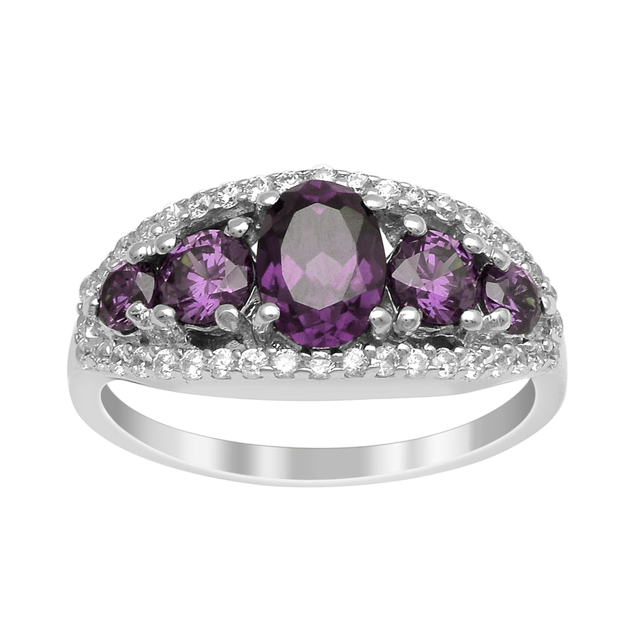 Amethyst Vintage Design Halo Ring - Sterling Silver