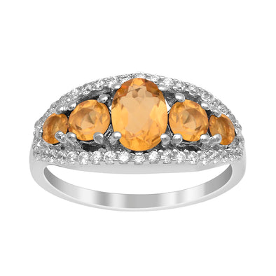925 Sterling Silver 2.20 Ctw Oval Citrine Women Love Promise Ring - Kimaya INC