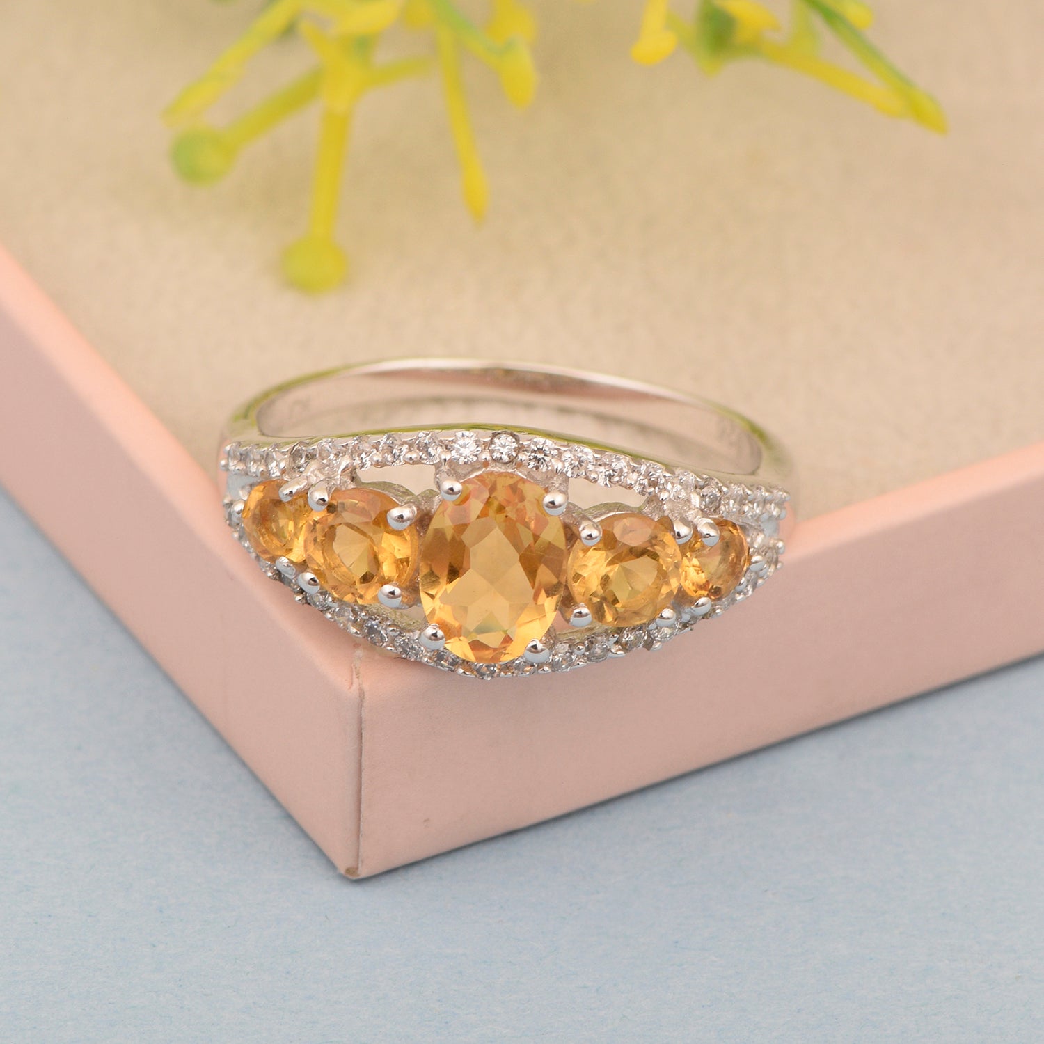 925 Sterling Silver 2.20 Ctw Oval Citrine Women Love Promise Ring - Kimaya INC
