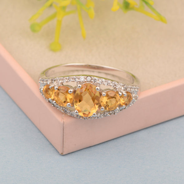 925 Sterling Silver 2.20 Ctw Oval Citrine Women Love Promise Ring - Kimaya INC